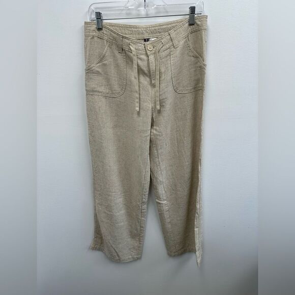 H&M Beige Linen Blend 2 Piece Pant Set Ruche Tie Front Top Wide Leg Size XS/S - Picture 12 of 15